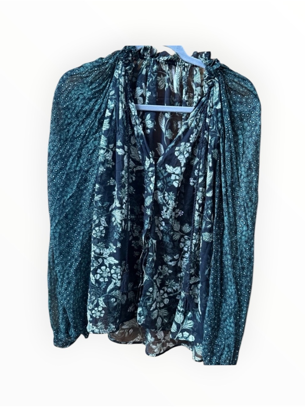 Free People Hendrix Sheer Floral long sleeve Blouse Green